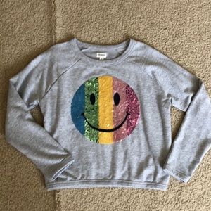 Gymboree NWOT sequin smiley face rainbow gray sweatshirt